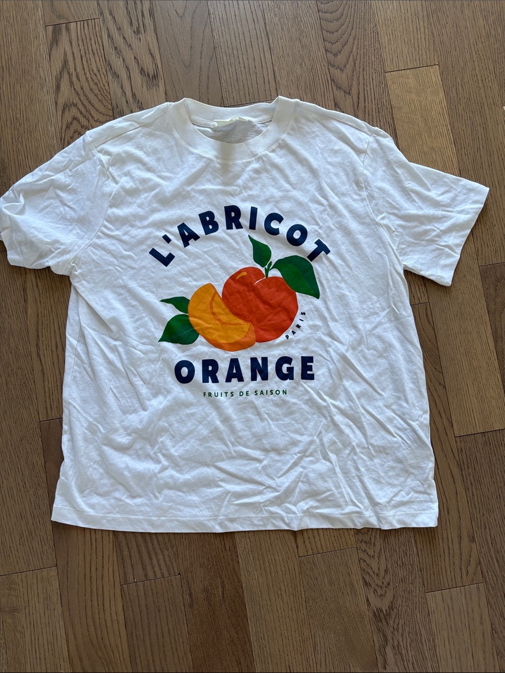 H&M White Short Sleeve Tee with Orange & Yellow Apricot Graphic